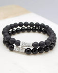 Bracelet homme personnalisé - Perles Agates noires mates