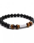 Bracelet homme personnalisé - Perles Agates noires et Œil de Tigre