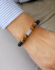 Bracelet homme personnalisé - Perles Agates noires et Œil de Tigre