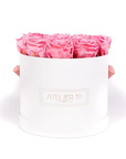 Roses éternelles par 15 dans écrin rond personnalisé