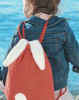 sac a dos bebe personnalisable lapin en nid d'abeille rouge
