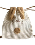 sac a dos bebe personnalisable lapin en nid d'abeille blanc