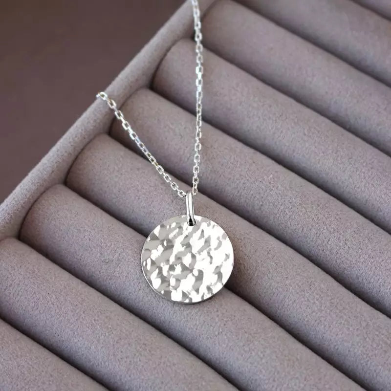 Collier femme personnalisé Médaille martelé Plaqué or Argent