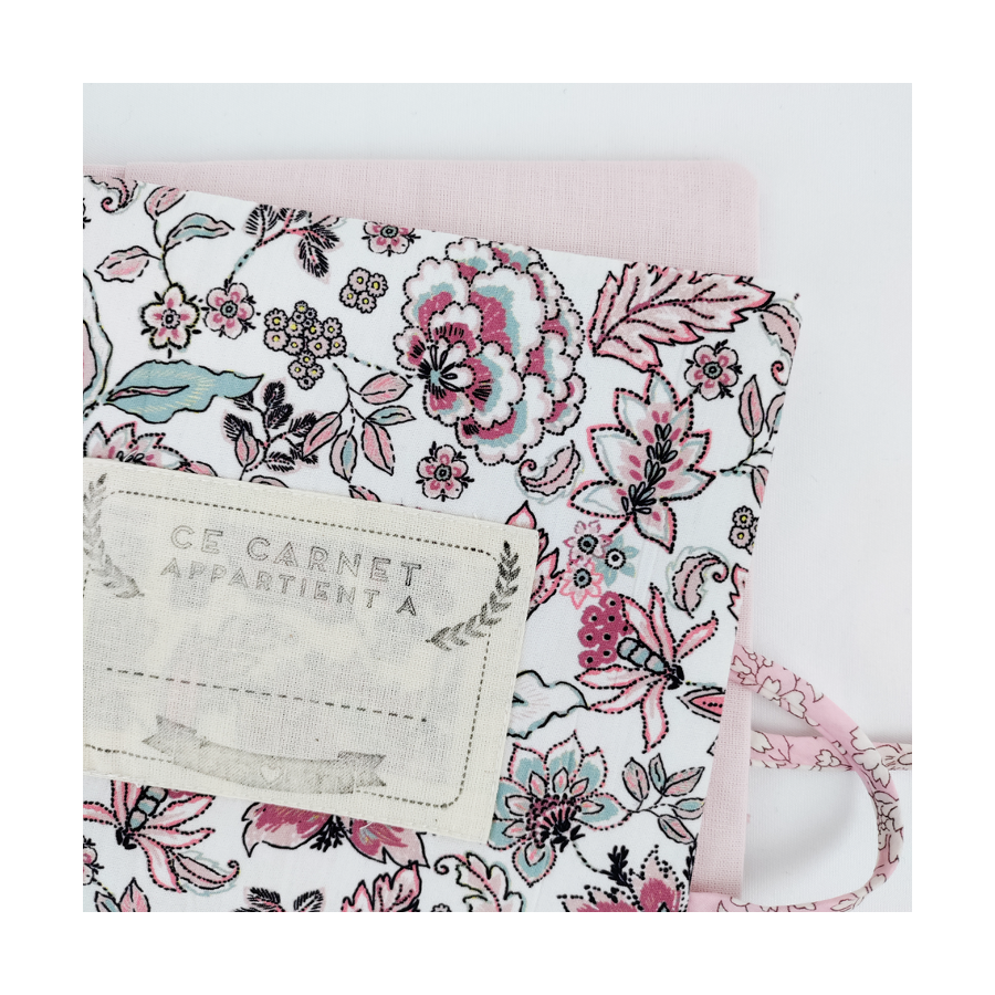 Protège carnet de santé personnalisé - Coton rose - Imprimé fleuri