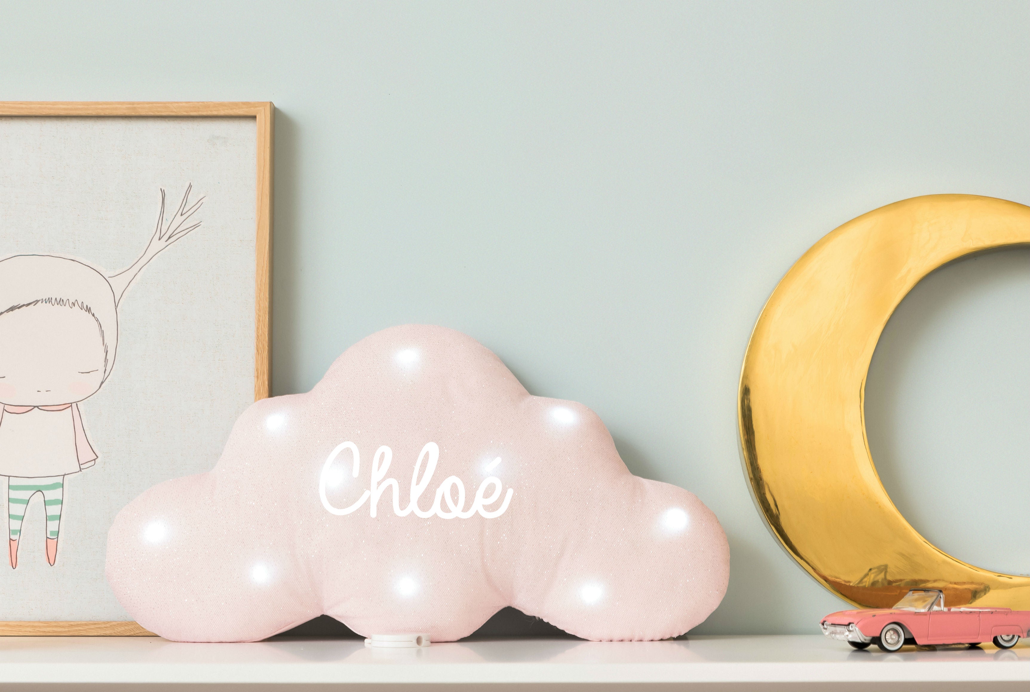 Personalized glitter cloud night light with music option