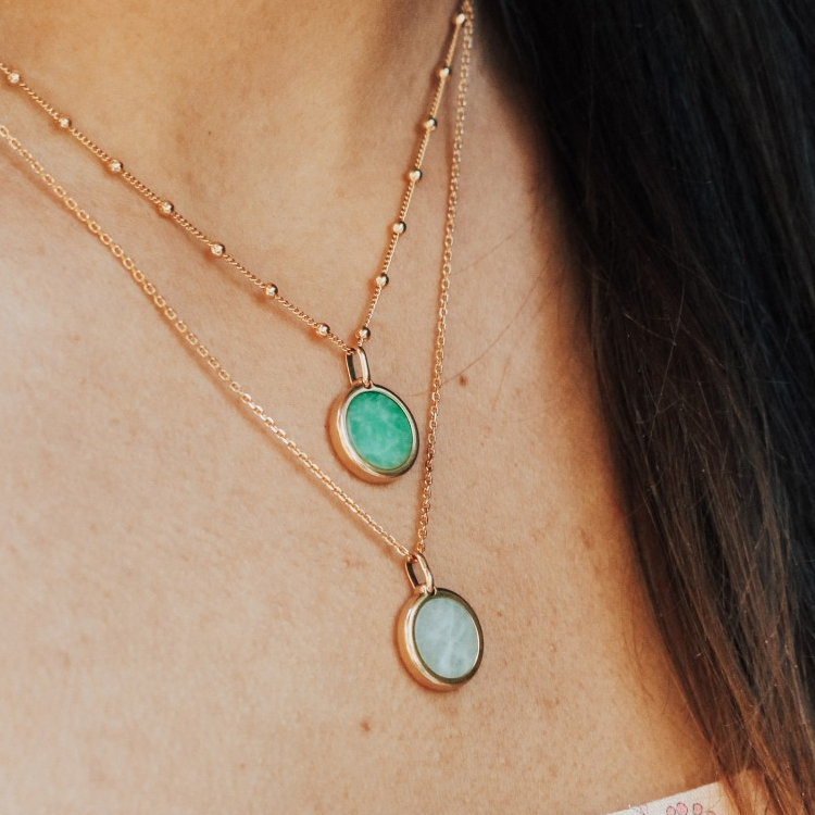 Collier pierre fine personnalisé - Chaîne perlée - Plaqué Or