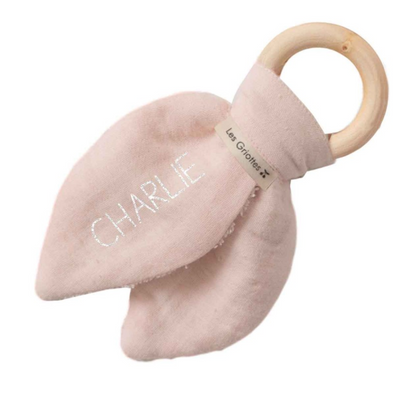 Anneau de dentition bébé personnalisé - Bois naturel & Coton