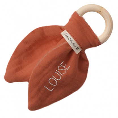 Anneau de dentition bébé personnalisé - Bois naturel & Coton