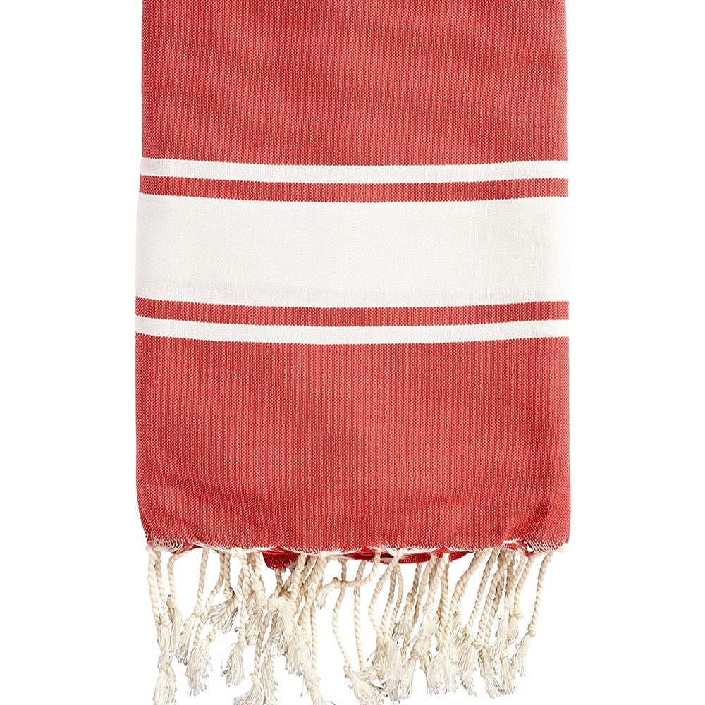 fouta-rouge-personnalisation-plage-soleil-bronzage-frange-artisanal