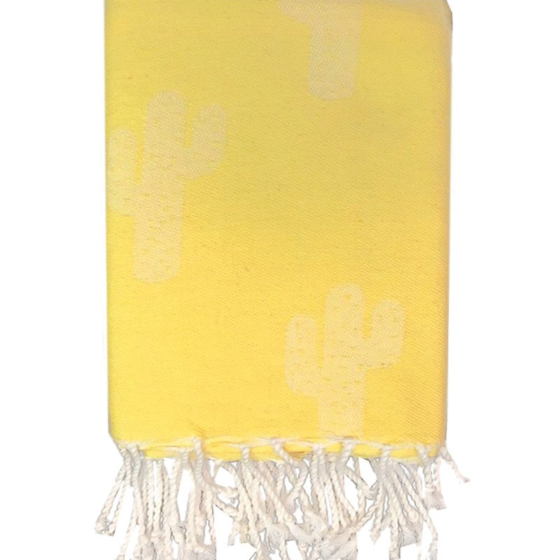 fouta-jacquard-cactus-jaune-personnalisé