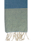 Fouta rayée or - Bleu canard