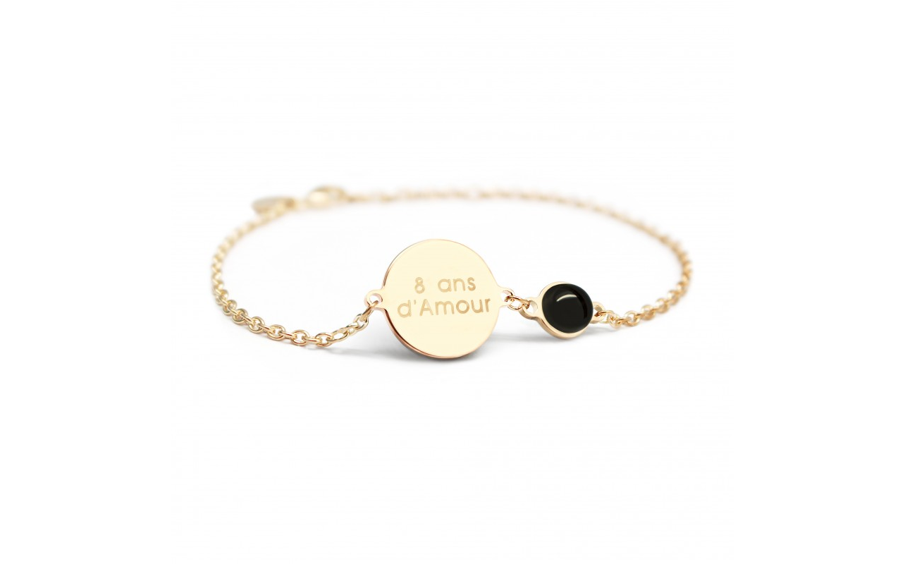 Personalized medal and fine stone bracelet - Gold or Silver Plated