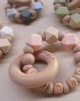 Teething ring - personalized rattle - Beech &amp; Silicone model