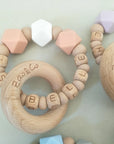 Teething ring - personalized rattle - Beech &amp; Silicone model