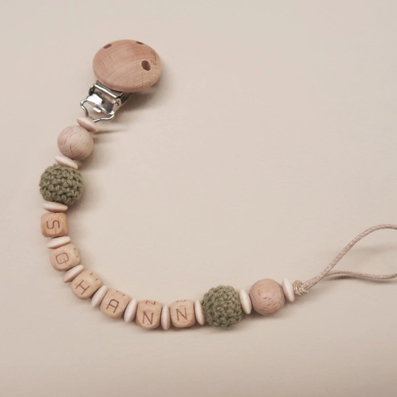 Personalized pacifier clip - Beech &amp;amp; hook model