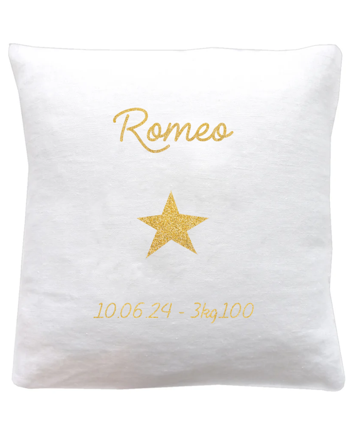 Coussin en lin bébé personnalisé