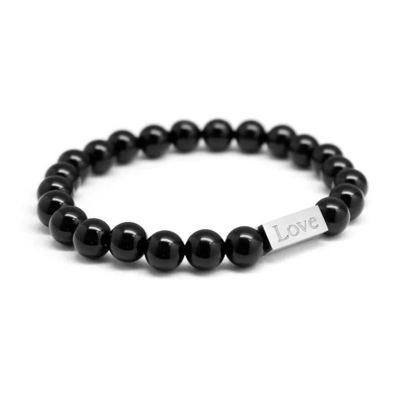 Bracelet homme personnalisé - Perles Agates noires