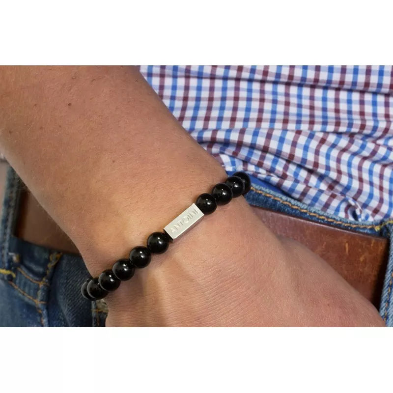 Bracelet homme personnalisé - Perles Agates noires