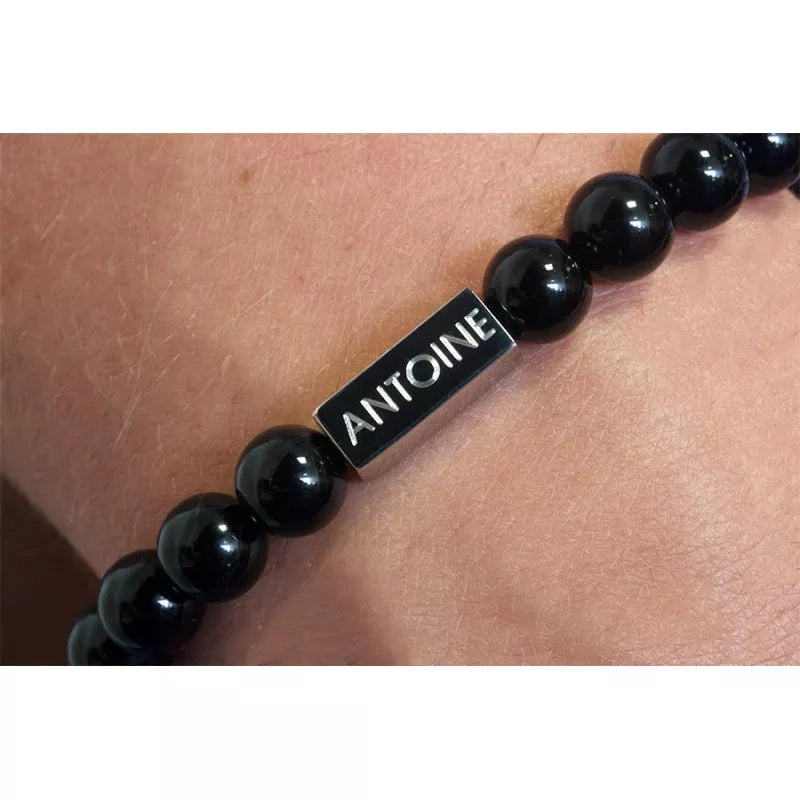 Bracelet homme personnalisé - Perles Agates noires