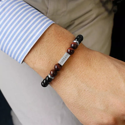 Bracelet homme personnalisé - Perles Agates noires et Œil de Taureau