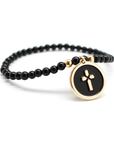 Gold-plated beaded bracelet - Black medal with pattern