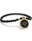 Gold-plated beaded bracelet - Black medal with pattern