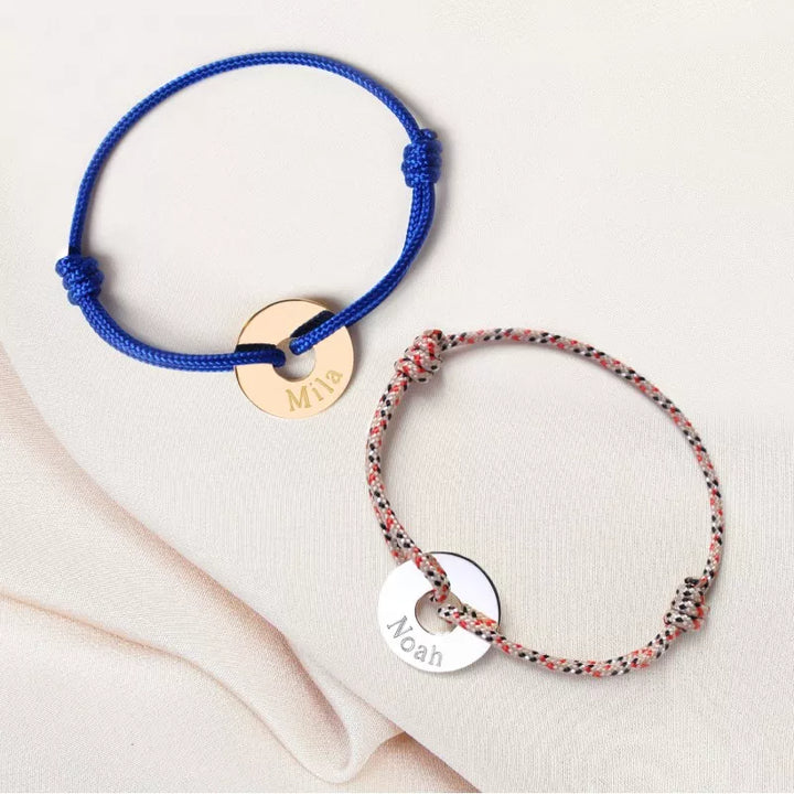 Coffret duo pour couple - Bracelets personnalisés cordon avec jeton Argent et Plaqué Or