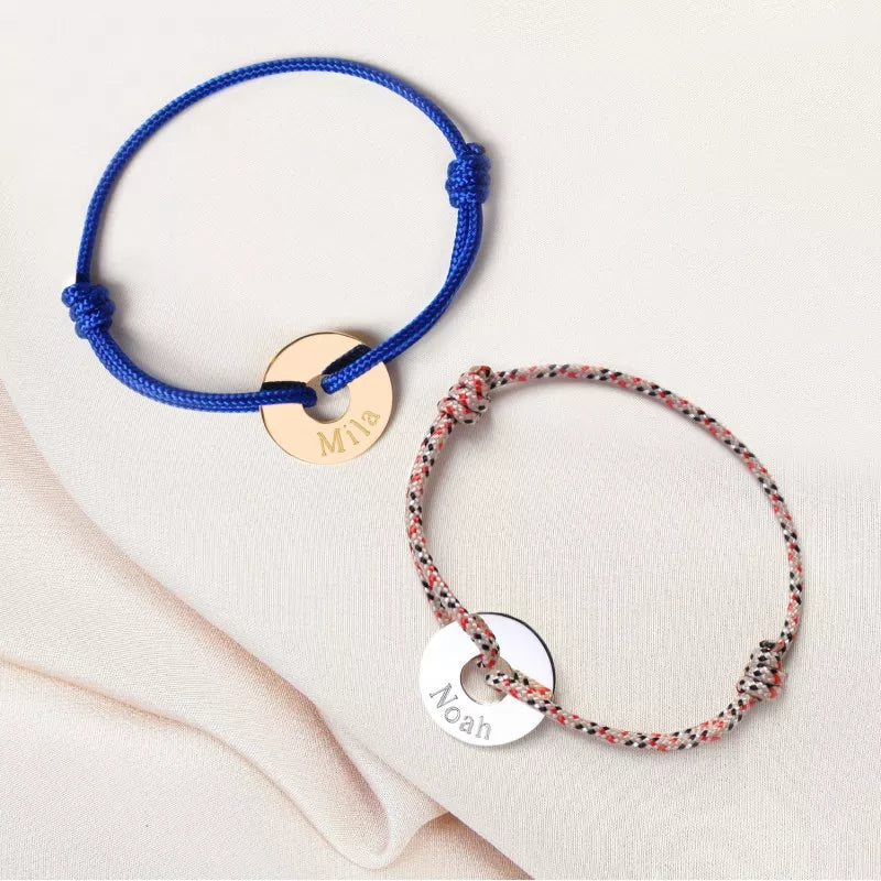 Coffret duo pour couple - Bracelets personnalisés cordon avec jeton Argent et Plaqué Or