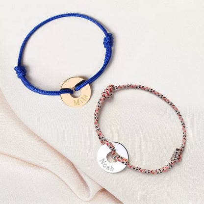 Coffret duo pour couple - Bracelets personnalisés cordon avec jeton Argent et Plaqué Or