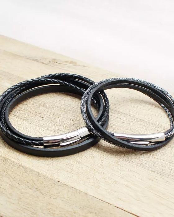 Coffret duo pour couple - Bracelets personnalisés Cuir et Acier