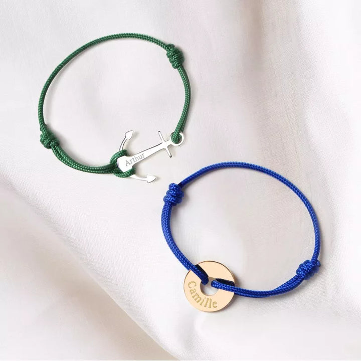 Coffret duo pour couple - Bracelets personnalisés ancre et anneau - Argent et Plaqué Or
