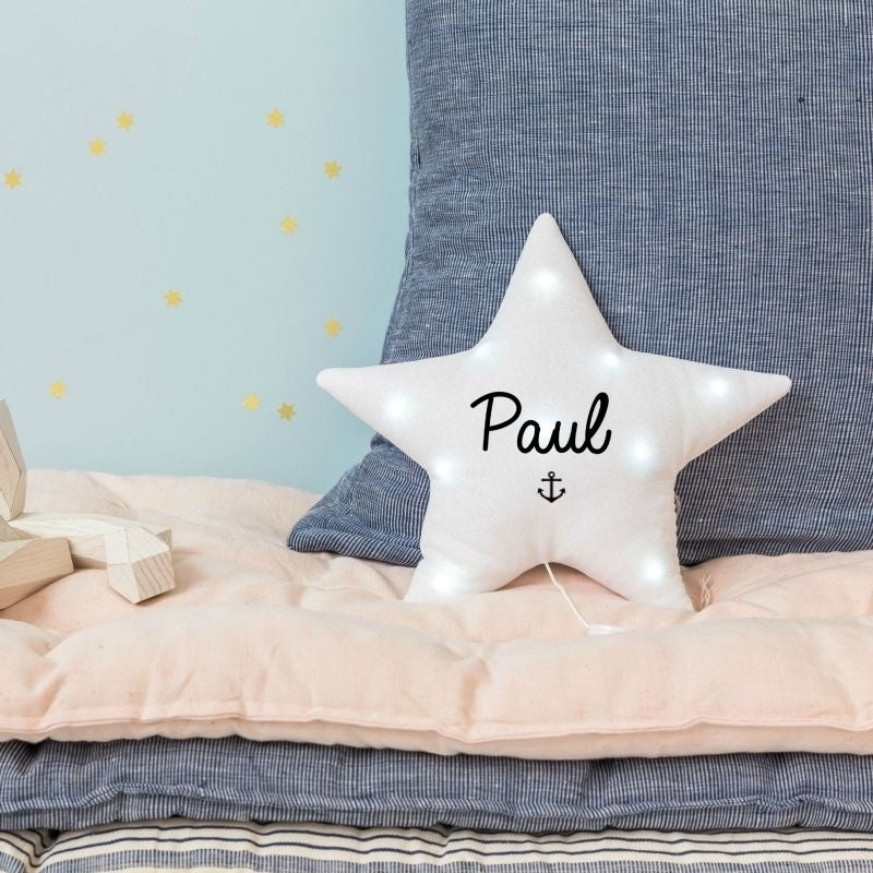 Personalized linen star night light with music option