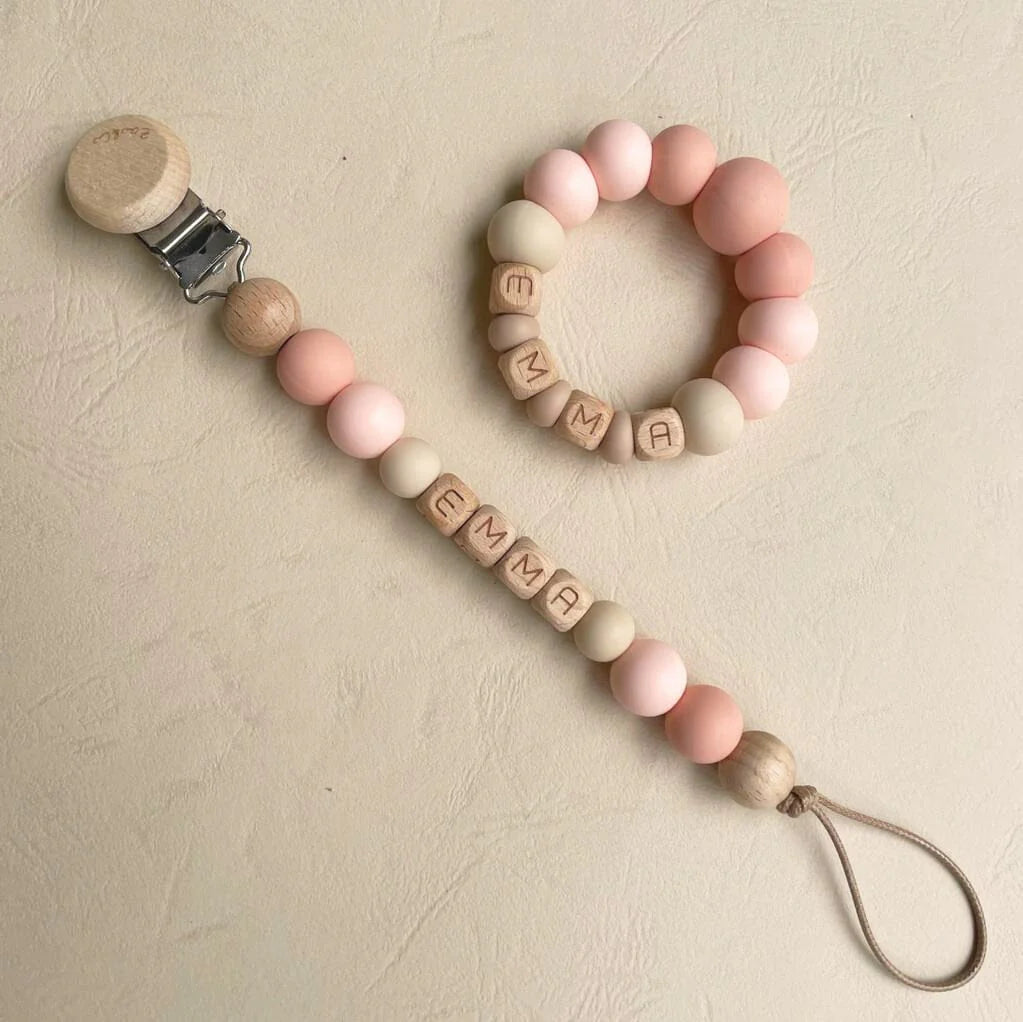 Personalized pacifier clip - Beech &amp;amp; Silicone model