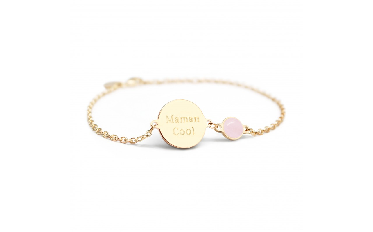 Personalized medal and fine stone bracelet - Gold or Silver Plated