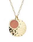 Personalized hammered medal and fine stone necklace - Elongated link chain - Gold plated