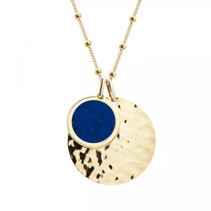 Collier médaille martelée et pierre fine personnalisé - Chaîne perlée - Plaqué Or