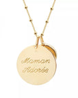 Personalized hammered medal and fine stone necklace - Beaded chain - Gold plated