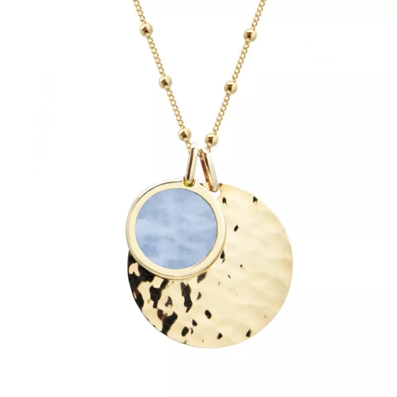 Collier médaille martelée et pierre fine personnalisé - Chaîne perlée - Plaqué Or