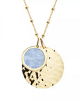 Personalized hammered medal and fine stone necklace - Beaded chain - Gold plated