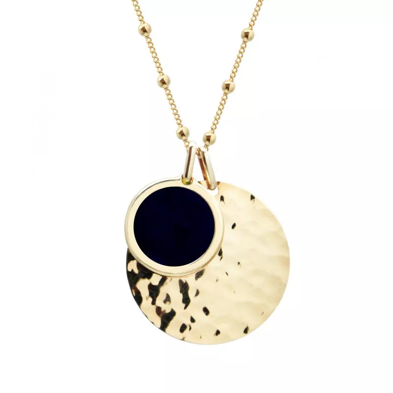 Collier médaille martelée et pierre fine personnalisé - Chaîne perlée - Plaqué Or