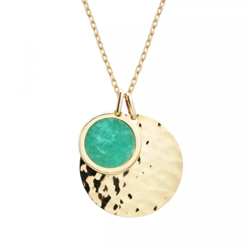 Collier médaille martelée et pierre fine personnalisé - Plaqué or
