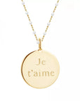 Personalized black enameled hammered medal pendant - Gold plated