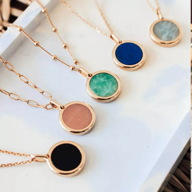 Collier pierre fine personnalisé - Chaîne mailles allongées - Plaqué Or