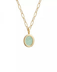 Personalized oval fine stone necklace - Elongated link chain - Gold plated