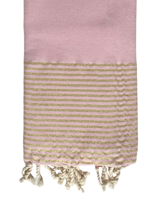 Fouta rayée or - Rose