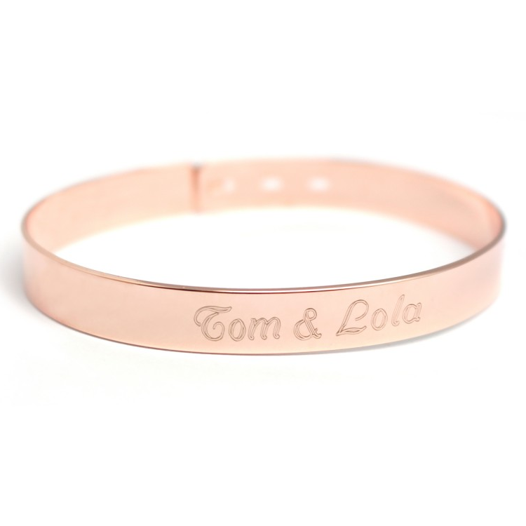 Duo de joncs larges personnalisés - Argent et Plaqué Or jaune ou rose