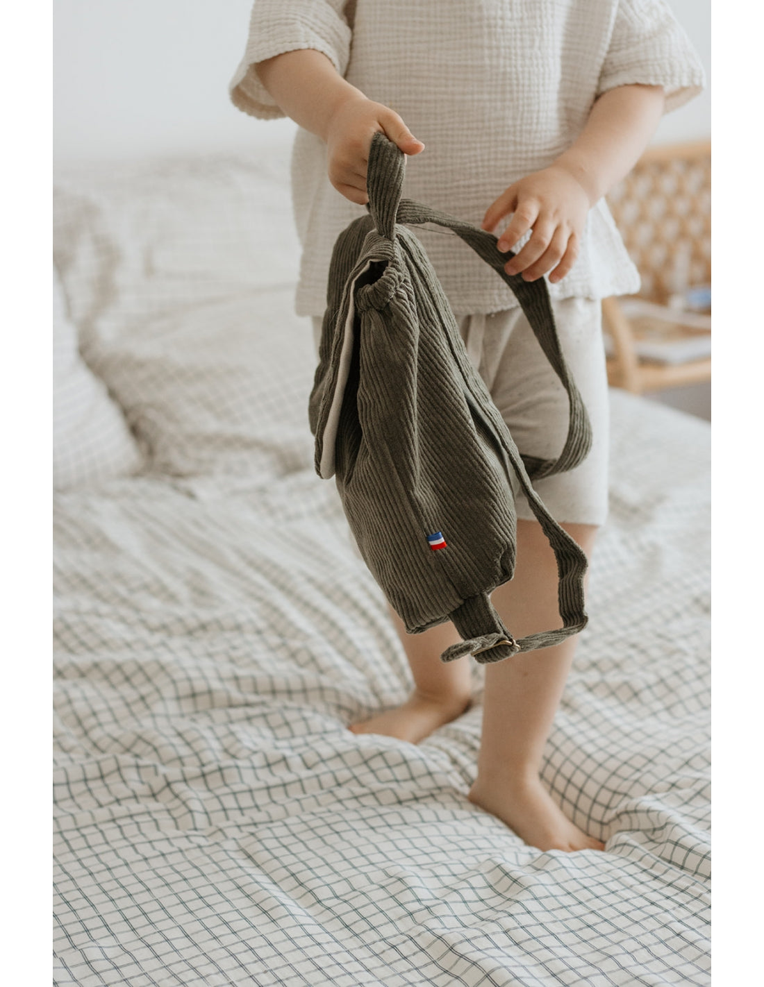 Personalized linen baby backpack