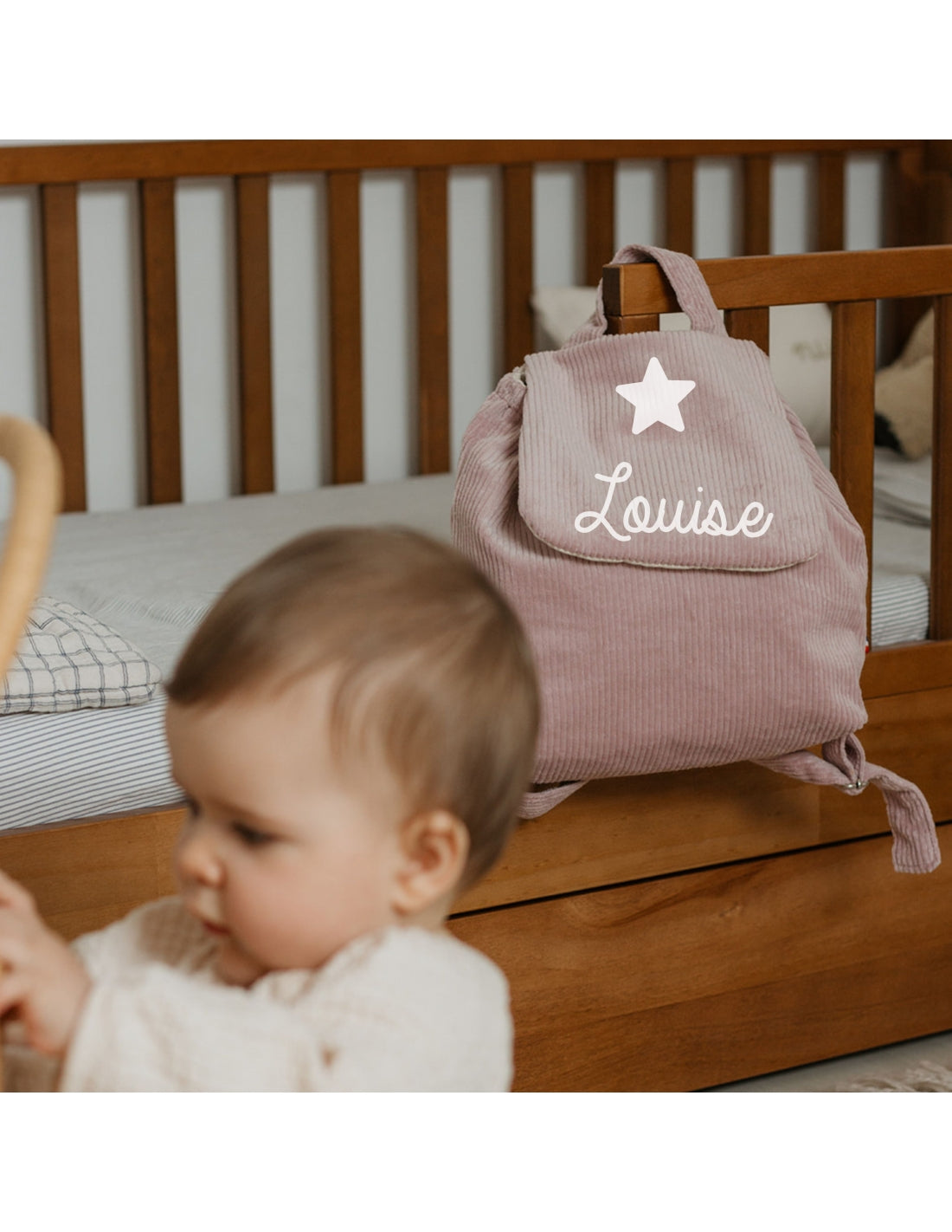 Personalized linen baby backpack