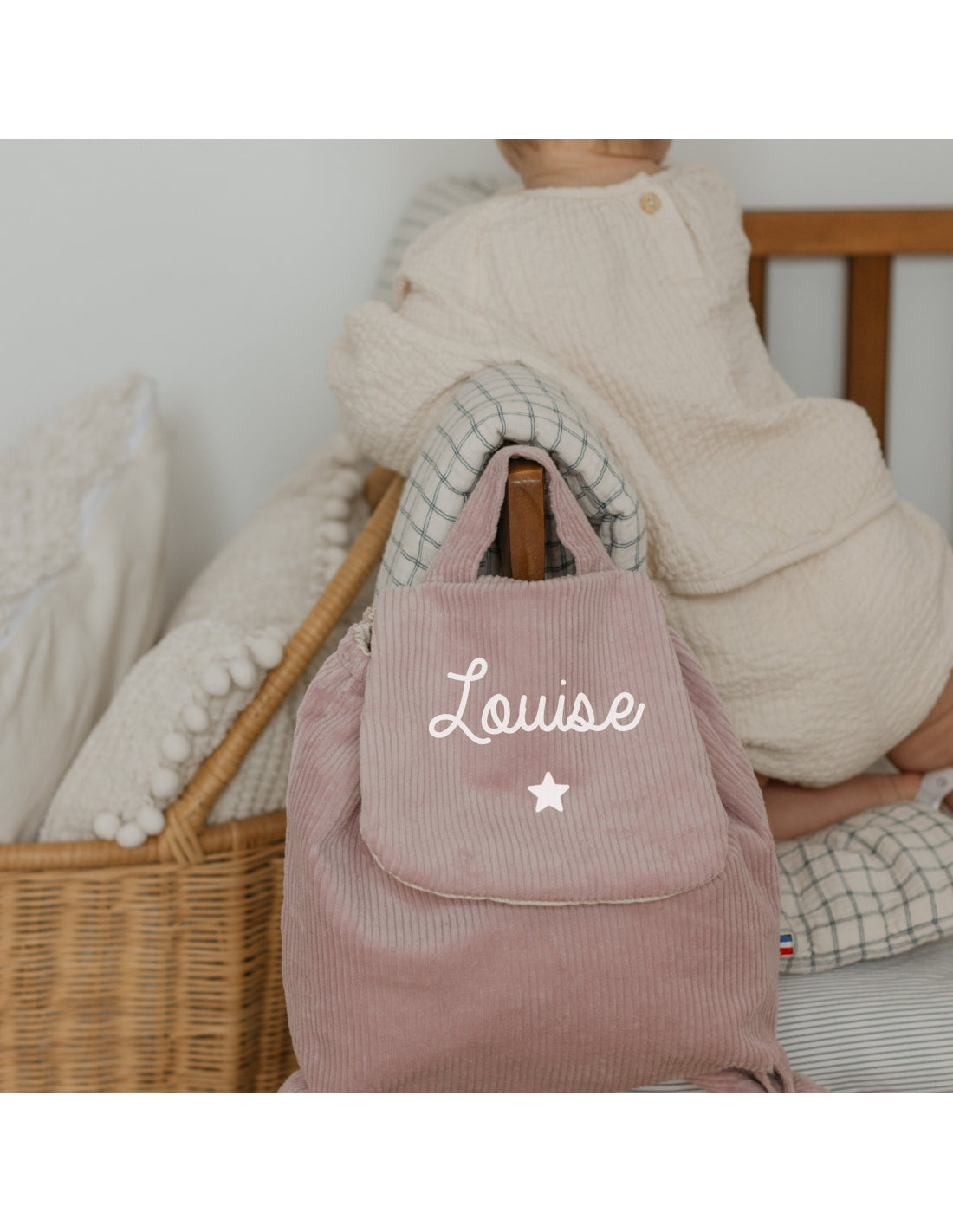 Personalized linen baby backpack