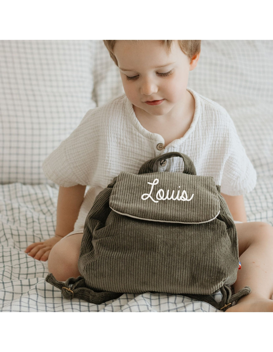 Personalized linen baby backpack